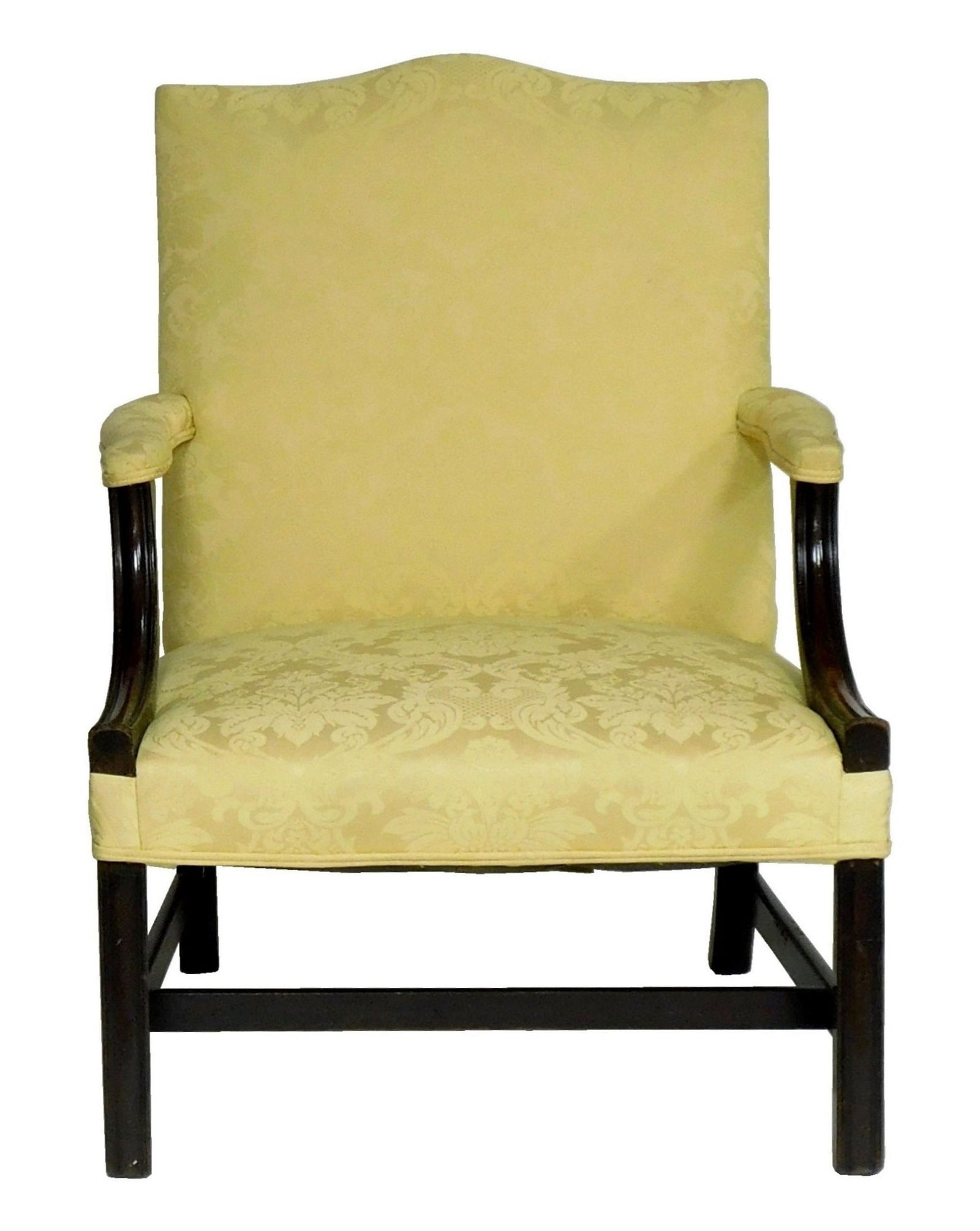 Lolling chair, American or English, c.1770, Chippendale in yellow damask upholstery, mahogany, (1 of 4)