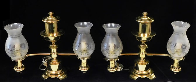 Pair of 19th C. English Argand lamps by Messenger & Sons, London & Birmingham for Jones, Lows, etc.,