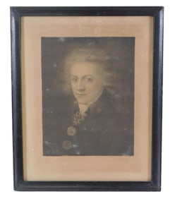 18th C. engraving on paper, portrait of a main signed “RR Saltmer??, c. 1787, gentleman in