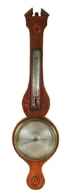 19th C. English barometer by P. Caminada, Taunton, mahogany case with shell and string inlay,