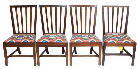 Four Chippendale side chairs, late 18th C, mahogany, three matching one similar, straight flat crest