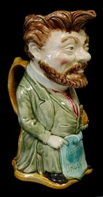 Early 20th C. French Barbotine Figural Pitcher, "Camille Pelletan, No. 741", by Onnaing, France, c.