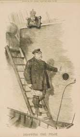 Sir John Tenniel (England, 1829-1914), lithograph, c. 1890, "Dropping the Pilot" political cartoon,