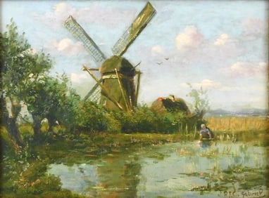 Paul Joseph Constantin Gabriel (Dutch, 1828-1903), "Untitled (Landscape with Windmill)", oil on