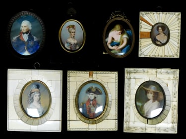 Miniature portraits, seven pieces, Continental subjects, all appear to be 19th C. or earlier and