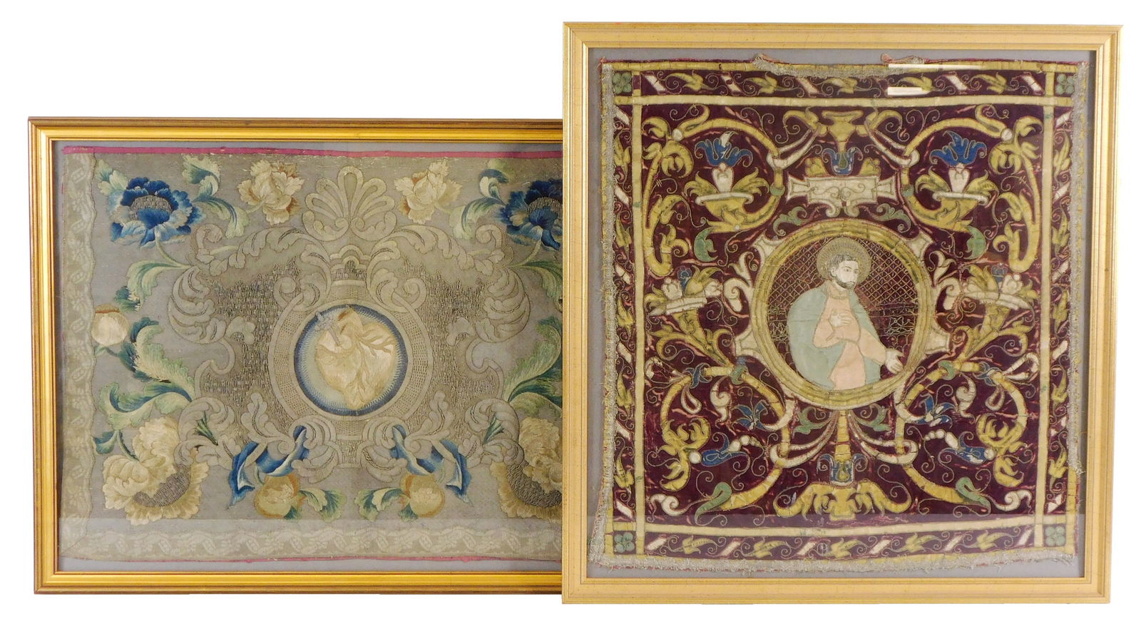 Ecclesiastical embroideries, two pieces: two rectangular fragments, both Continental, the first prob (1 of 4)