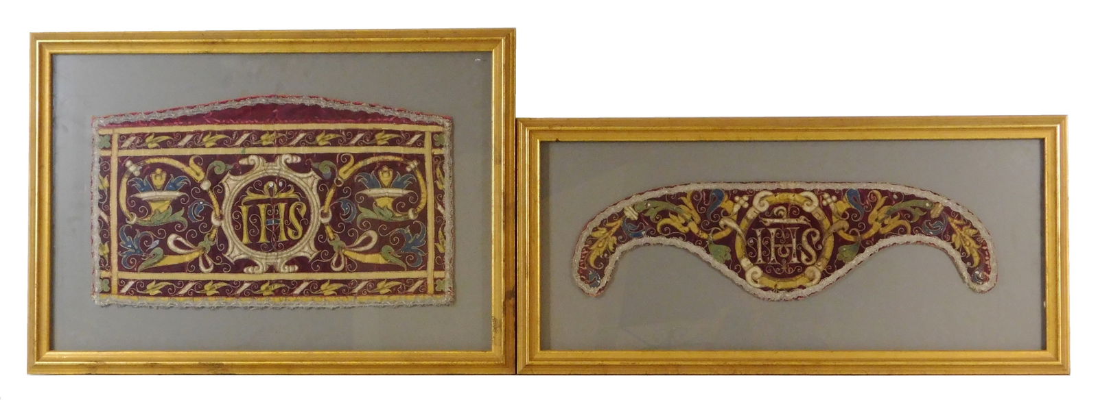 Ecclesiastical embroideries, two pieces: one a collar, the other a rectangular fragment, (1 of 4)