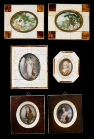 Six hand painted Continental miniature portraits in bone frames, 19th/20th C., details include: