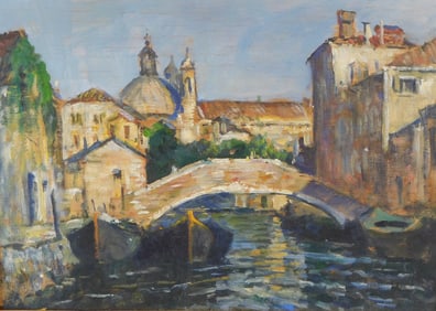 Nelson Cooke White (American, 1900 - 1989), "San Trovaso, Venice", oil on wooden panel, depicts