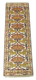 RUG: William Morris Arts and Crafts style runner, 2' 9" x 8', maroon, pistachio, gold and navy