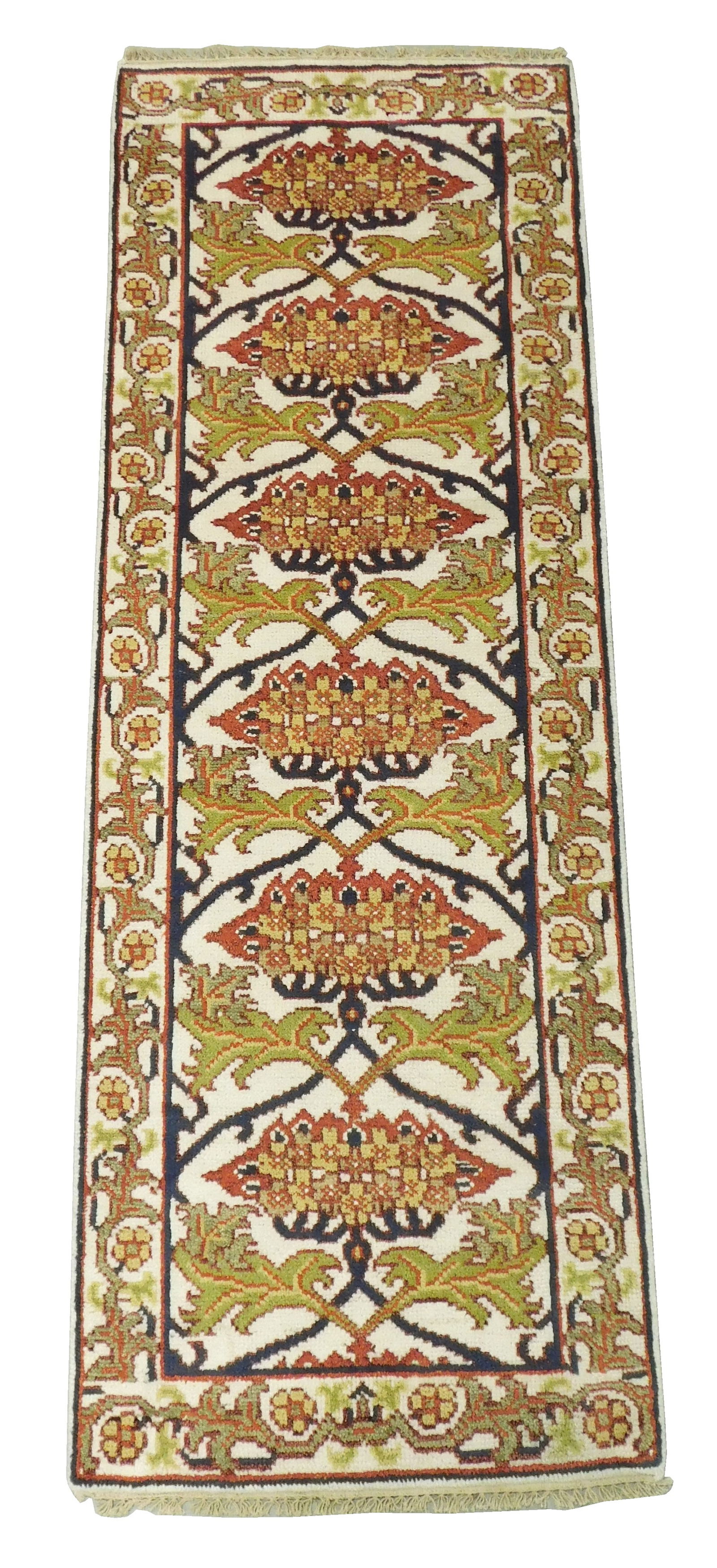 RUG: William Morris Arts and Crafts style runner, 2' 9" x 8', maroon, pistachio, gold and navy (1 of 4)