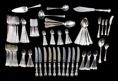 STERLING: Flatware set by M H Wilkens & Sohne, Germany, 100+ pieces, "WKS1" pattern, including: ten