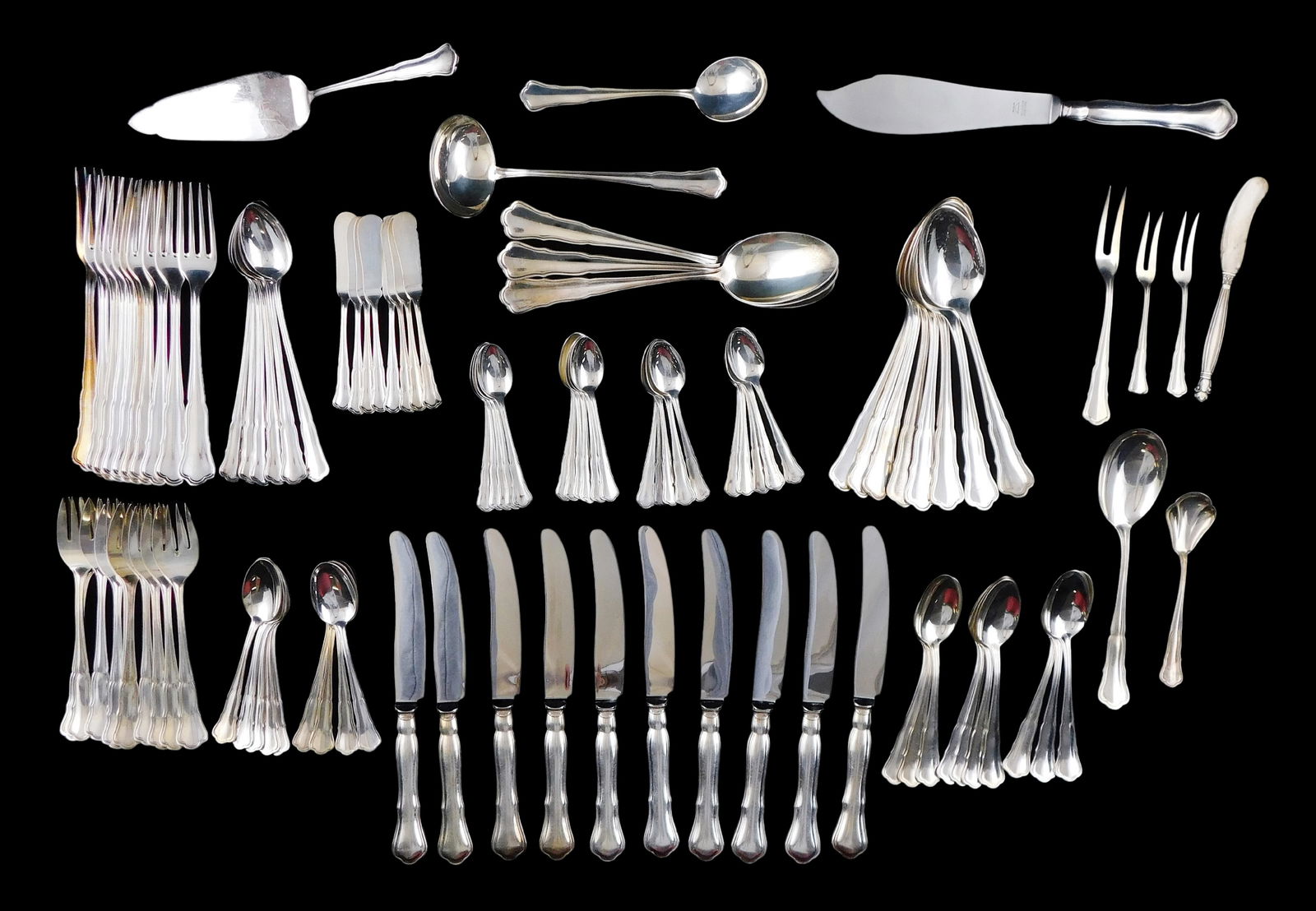 STERLING: Flatware set by M H Wilkens & Sohne, Germany, 100+ pieces, "WKS1" pattern, including: ten (1 of 4)