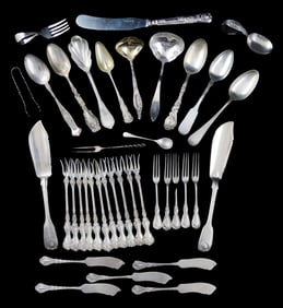 STERLING: Tiffany & Co., etc., thirty-eight pieces total of ornately decorated American and English