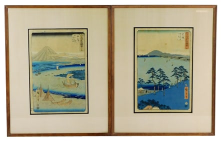 ASIAN: Two Japanese woodblock prints by Utagawa (Ando) Hiroshige (1797-1858), "Station 18: Ejiri"