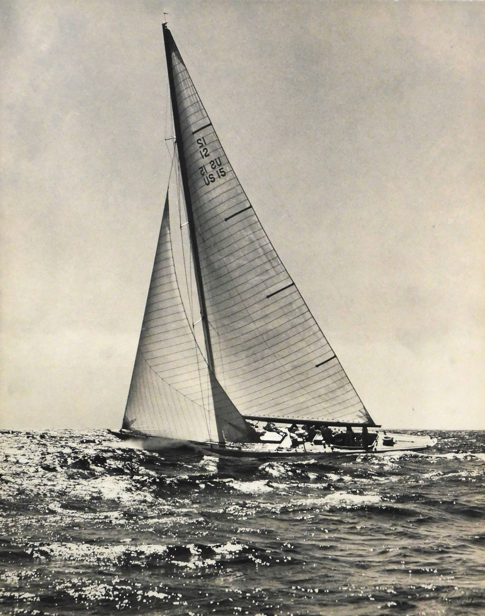 PHOTOGRAPHY: Morris Rosenfeld (American, 1885-1968), "The Shamrock", silver gelation photographic: PHOTOGRAPHY: Morris Rosenfeld (American, 1885-1968), "The Shamrock", silver gelation photographic print, depicts the racing sailboat with full sails, signed in ink lower right "Morris Rosenfeld" over