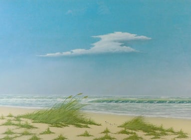 Robert Blazek (American, 20th/21st C.) "Terns on High Head Beach", 1988, gouache on paper, seascape