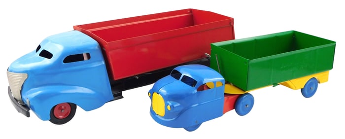 TOYS: Two Wyandotte pressed steel dump trucks, ca. 1940s-50s, both made in USA and professionally