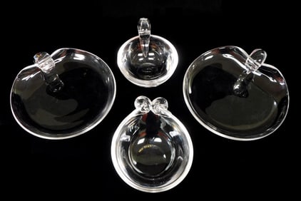 GLASS: Four Steuben crystal bowls/ serving platters with "Snail" handles, American, 20th C., details