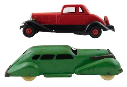 TOYS: Two pressed steel sedan cars, mid-20th C., the first a Wyandotte LaSalle car, original
