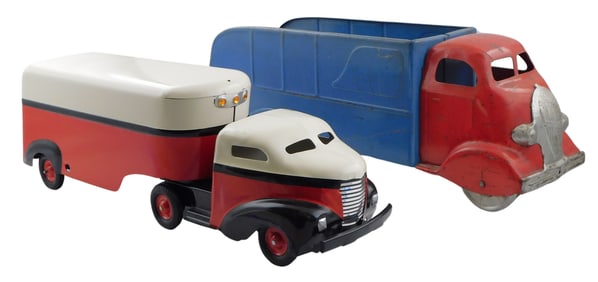 TOYS: Two Wyandotte pressed steel tractor trailer trucks, ca. 1930s-40s, the first a Marx large