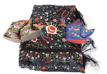 ASIAN: Three modern Chinese textiles, 20th C., including: two pairs of children’s silk boots, both