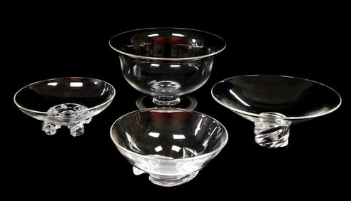 GLASS: Four Steuben crystal bowls, American, 20th C., all signed, details include: Revere style bowl