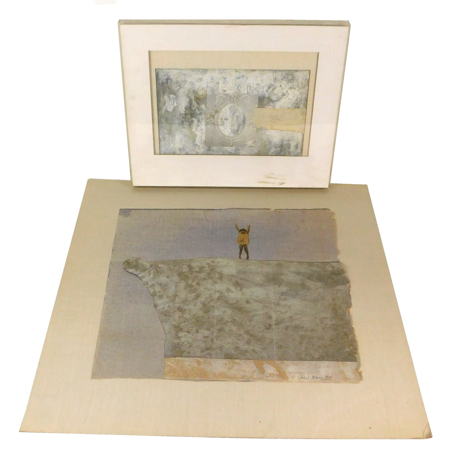 Karl Mann, Jarvin L. Parks, two Contemporary collages, details include: Jarvin L. Parks (American,: Karl Mann, Jarvin L. Parks, two Contemporary collages, details include: Jarvin L. Parks (American, b. 1967), "Call Tennessee Williams before Noon Saturday", gouache collage on board, abstract gouache