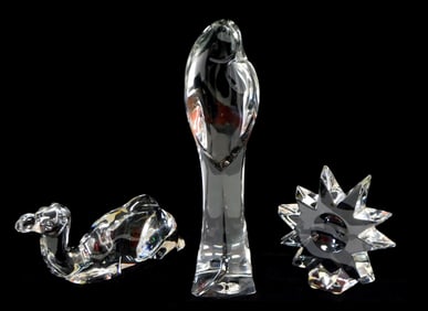 GLASS: Baccarat and Val St. Lambert figures and paperweight, three pieces, 20th C., Christmas
