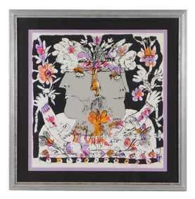 Norman Laliberte (American,1925-2021), heads in profile facing away from each other, surrounded by