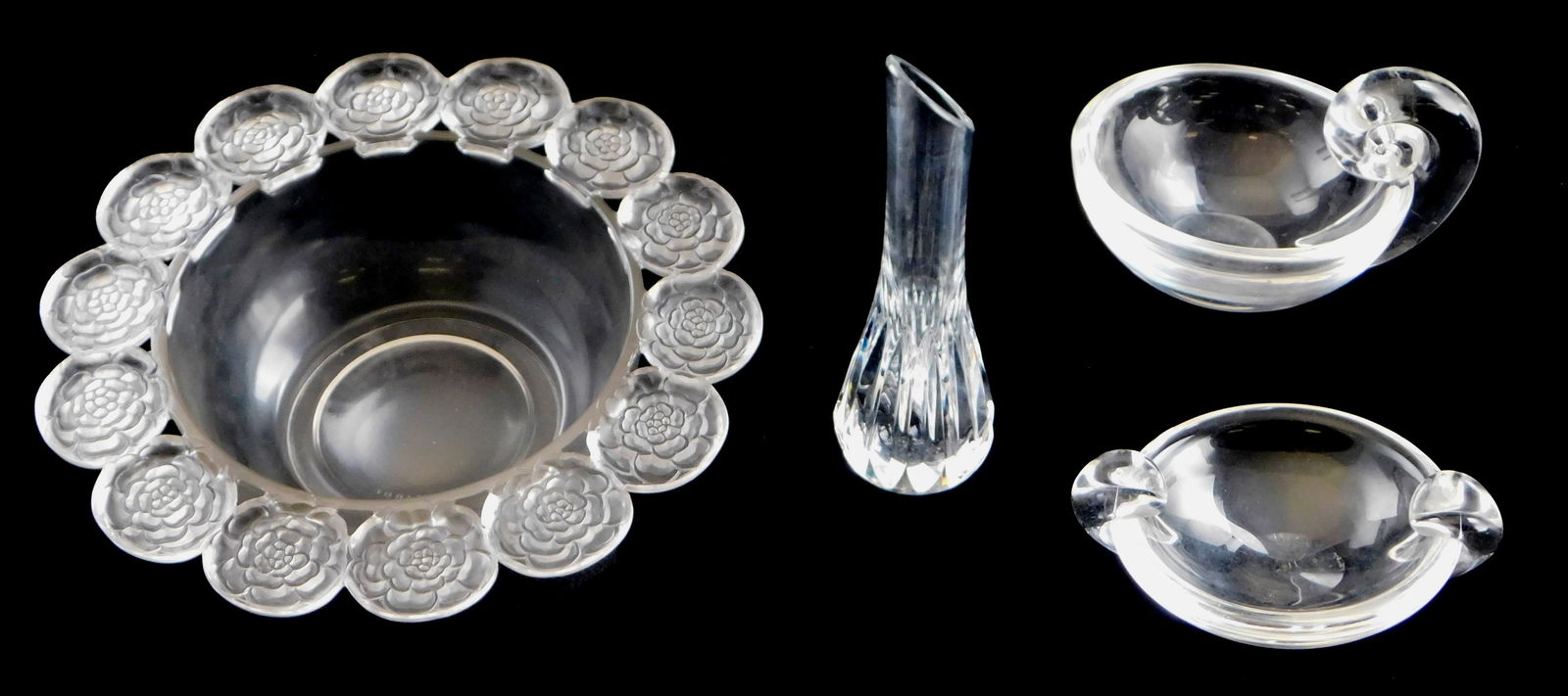 GLASS: Rene Lalique, Steuben and Baccarat, four pieces of 20th C. crystal, all signed, details (1 of 7)