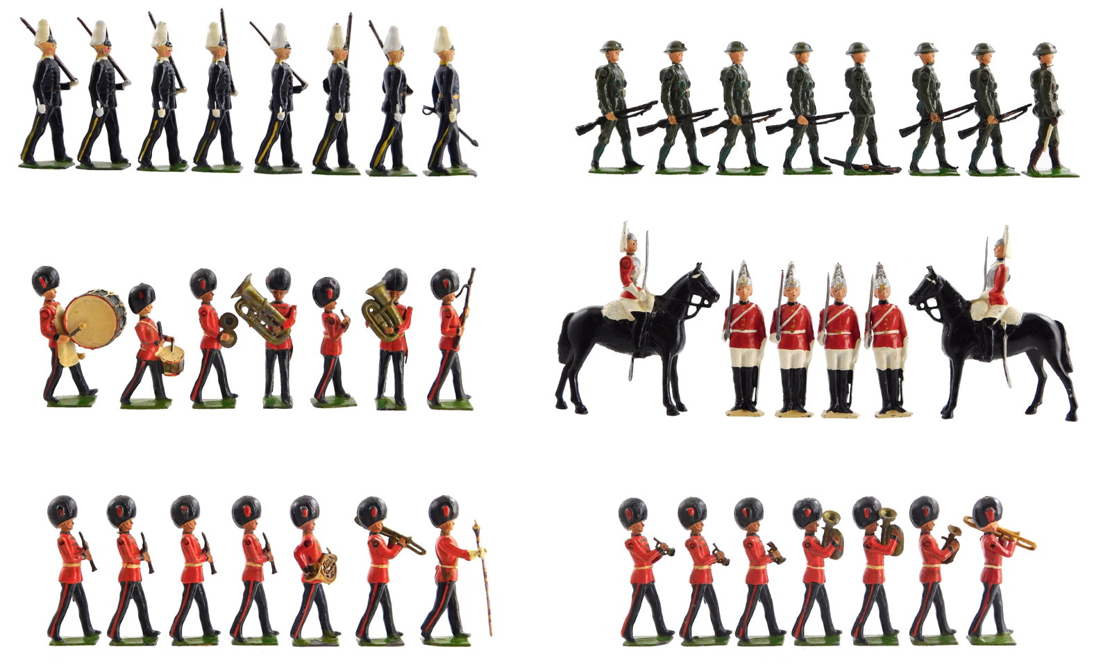TOYS: Britain's Ltd. Toy Soldiers, England, complete sets including: Britain's set no. 37,: TOYS: Britain's Ltd. Toy Soldiers, England, complete sets including: Britain's set no. 37, twenty-one Band of the Coldstream Guards, pre-war, c. 1938; Britain's set no. 2029, six Life Guards Mounted &