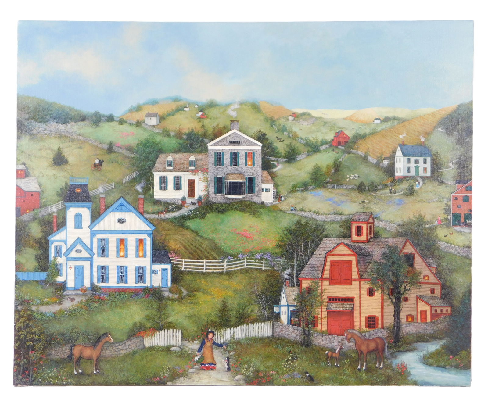 Linda Nelson Stocks (American, 1938 - 2011), "Untitled (Summer Village)", oil on canvas, unframed, (1 of 4)