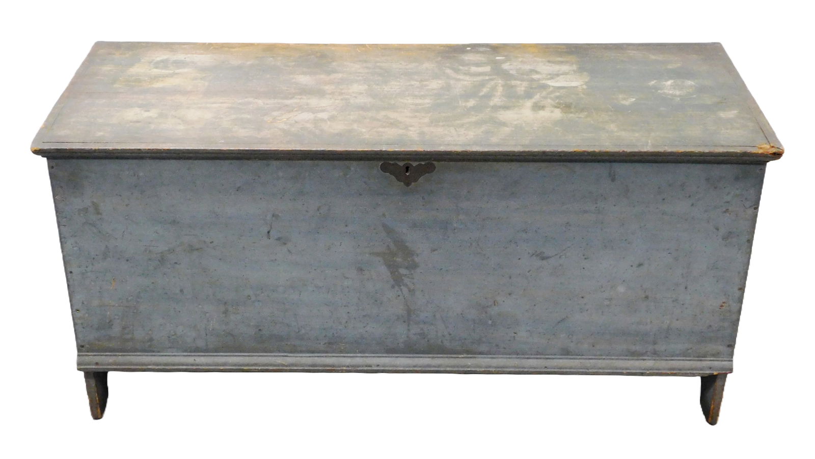 Blanket chest, American, 18th-19th C., pine in gray/blue paint, nailed construction, molded edge (1 of 2)