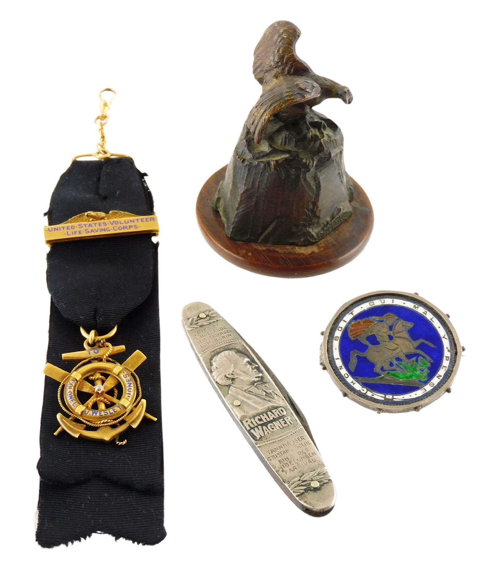 Memorabilia, 19th/20th C., details include: United States Volunteer Life Saving Corps ribbon medal, (1 of 5)