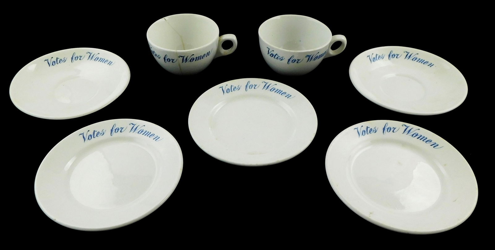 CHINA: Seven "Votes for Women" Suffragette themed porcelain plates and teacups, manufactured by John (1 of 8)