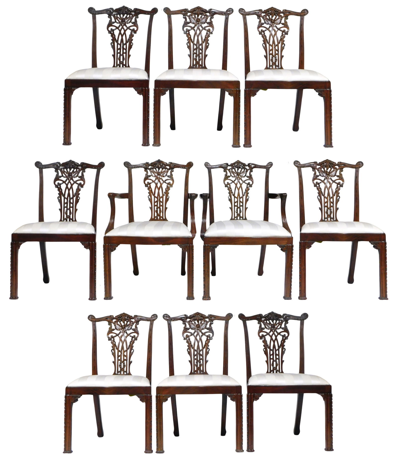 Maitland-Smith set of ten Chippendale style dining chairs, 20th C., eight side chairs and two (1 of 7)