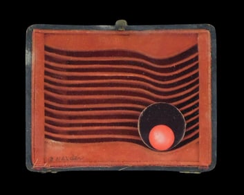 + Addie Herder (New York, 1920-2009), "Red Velvet", sculptural collage, signed lower left, mounted