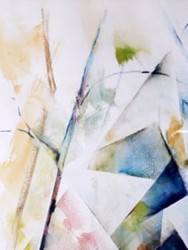 Bea Breck (20th C.), watercolor cubistic interpretation of landscape, signed on lower right, matted