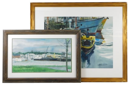 Two coastal watercolors, both matted and framed, details include: Russell Larkin Case, "Back from