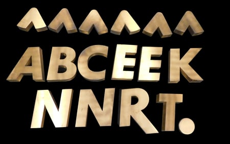 ADVERTISING: 15+ Brass signage letters, late 20th C., ten letters and additional punctuation,