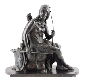 SCULPTURE: Leon Pilet (French, 1839 - 1916), bronze of seated Native American woman holding bow and