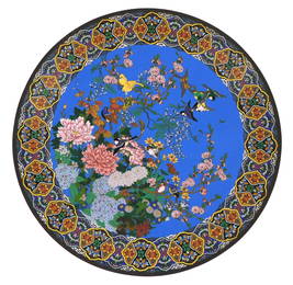 ASIAN: Monumental cloisonne enamel charger, Japanese, probably Meiji period (1868-1912), center