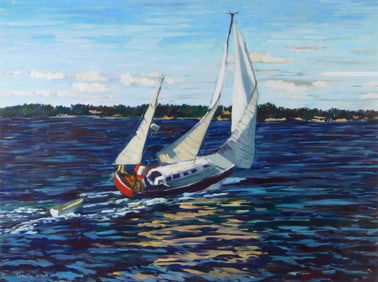 Carrita Smith (American, b.1938), "Sailboat", acrylic on paper, signed bottom left, artist label on