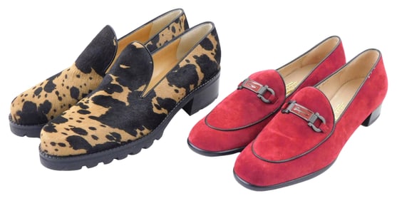 DESIGNER: Two pairs of leather loafers by WALTER STEIGER and FERRAGAMO, details include: WALTER
