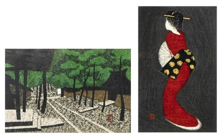 ASIAN: Two 20th C. Japanese woodblock prints, matted and framed, includes: first, Kiyoshi Saito