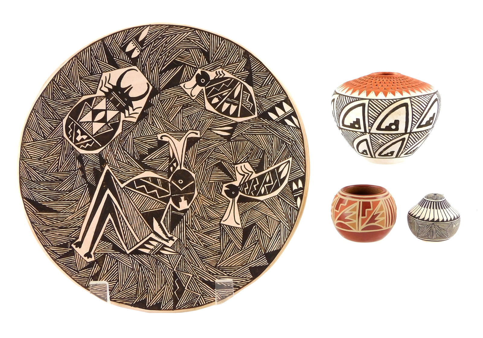 TRIBAL: Four pieces of Native American pottery, 20th/21st. C, Acoma and Santa Clara including two (1 of 5)