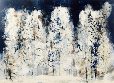 Vincent A. Hartgen (1914-2003), watercolor on board, framed, signed lower right, modern snowy pine