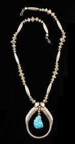 JEWELRY: Navaho style silver and turquoise pendant necklace, no maker's marks, silver loop pendant