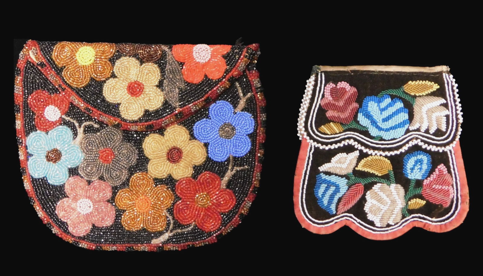 TRIBAL: Two Native American beaded bags, the first, an Iroquois Mohawk style bead pouch with (1 of 5)